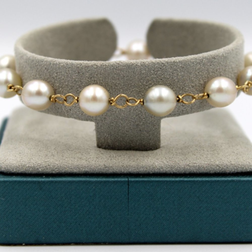 14K Pearl Station Bracelet - 35 CTS - Picture 2 of 10